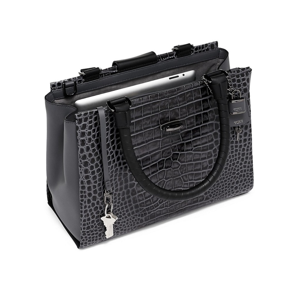 Tumi Pavia Cori Croc-Embossed Tote Bag- Charcoal - Picture 2 of 11